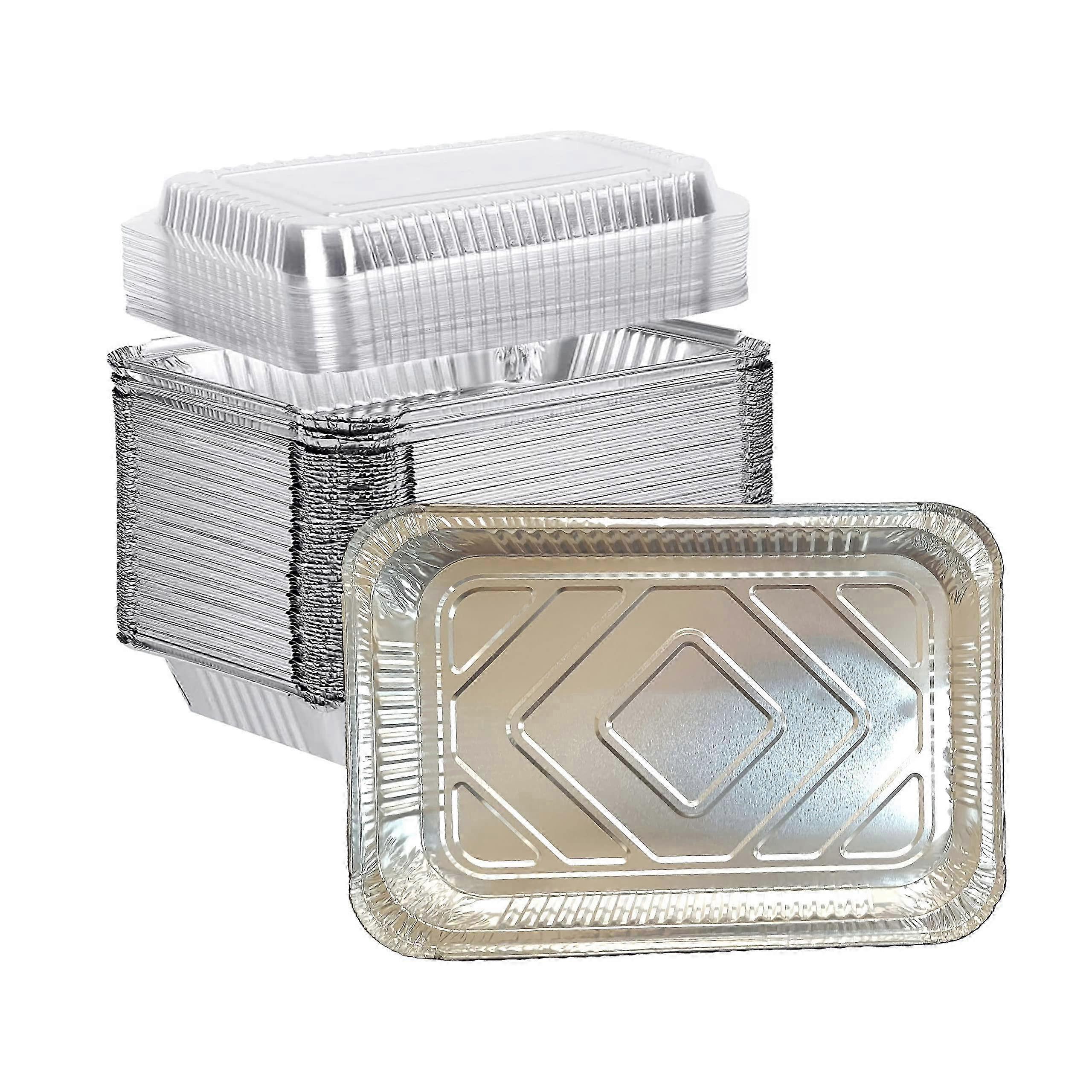 10 Sets of Aluminum Foil Pans with Lids for Baking and Roasting 12 x 8 x 1.6 Inches