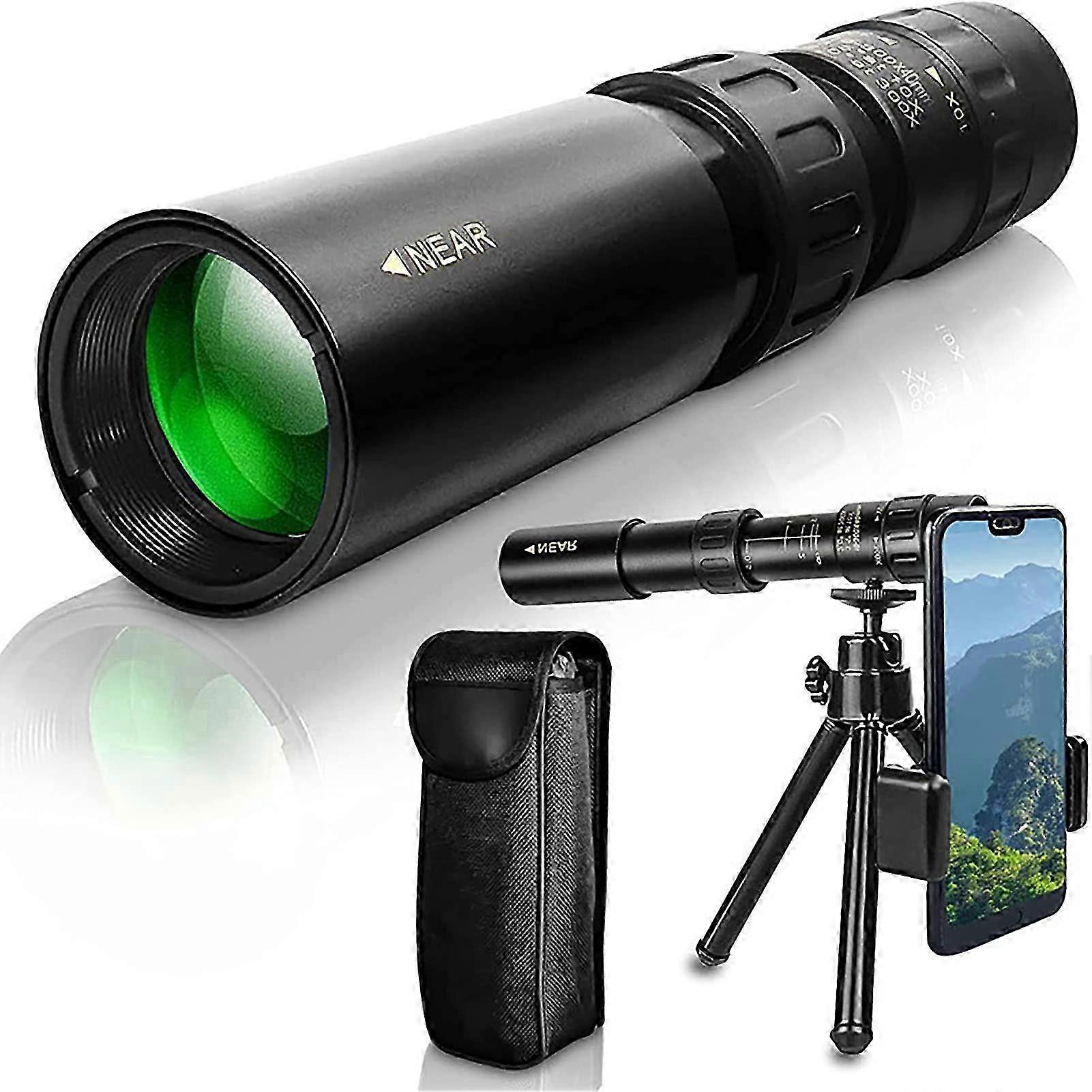 Adjustable Monocular Telescope with Smartphone Mount and Tripod, Optical Zoom Range 10-300x25