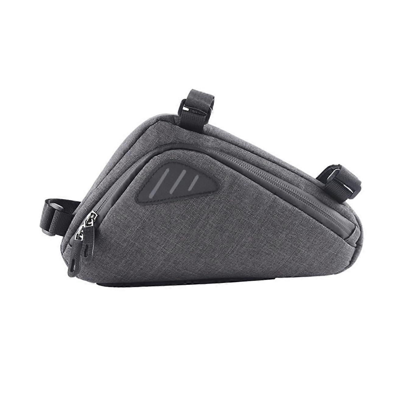 Bike Front Triangle Frame Bag Gray Polyester Compact Foldable With Front Rack Compatibility for Bicycles