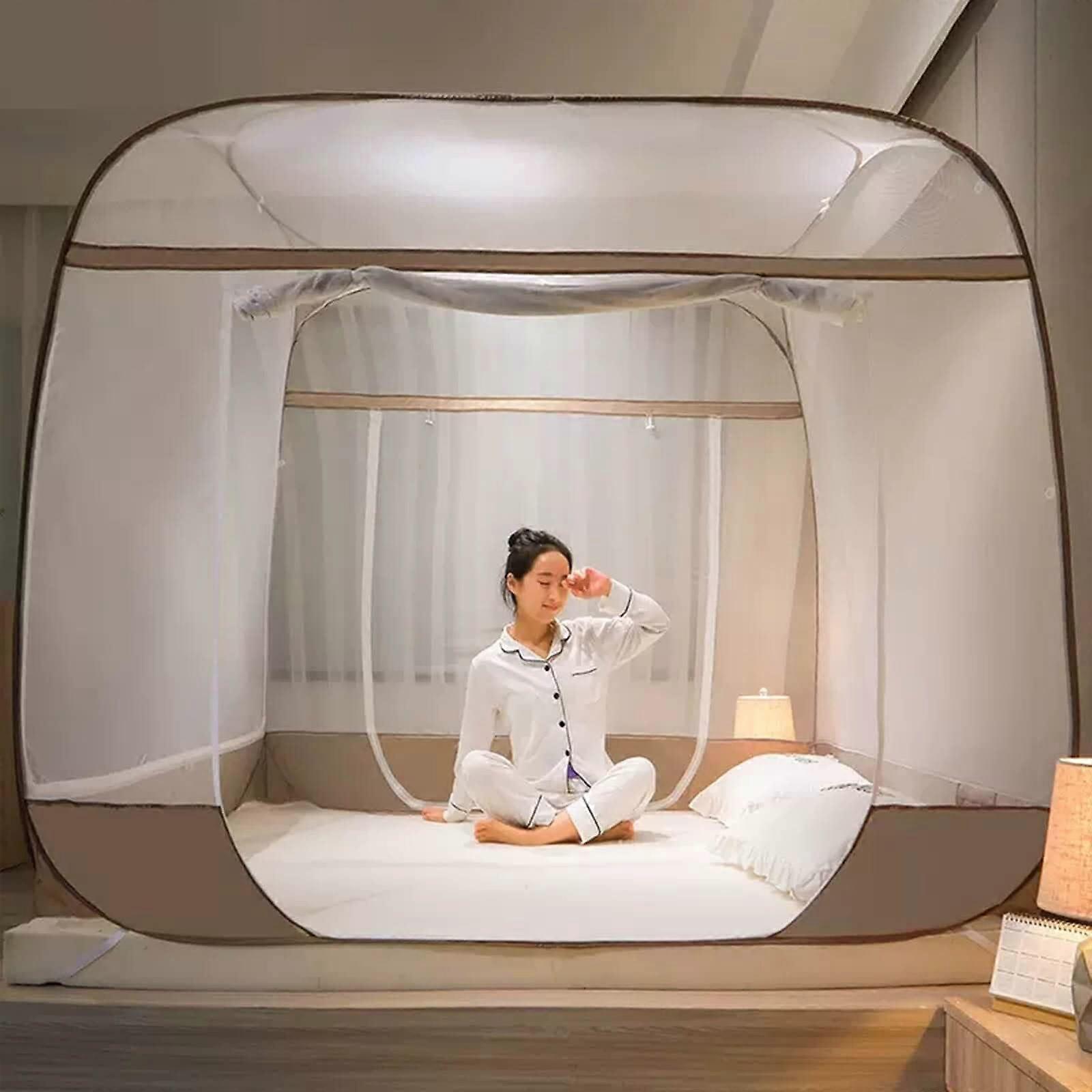 Portable Mosquito Net, Anti Mosquito Tent for Travel, Foldable Pop Up Bed Net (Coffee, 6ft)