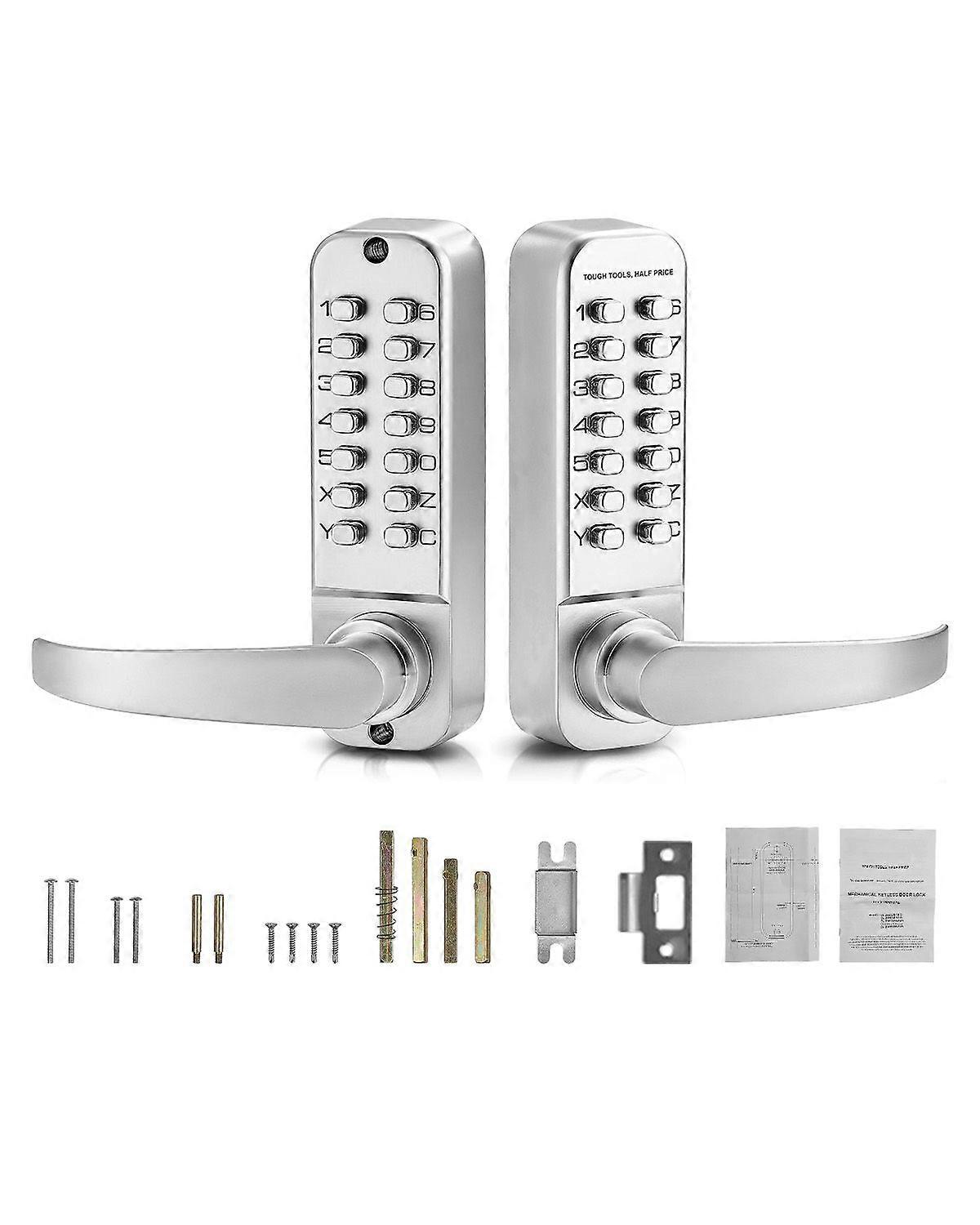 Mechanical Keyless Entry Door Lock, 14 Key Mechanical Door Lock with Handle, Double-Sided Stainless Steel Waterproof Gate Lock, Sliver