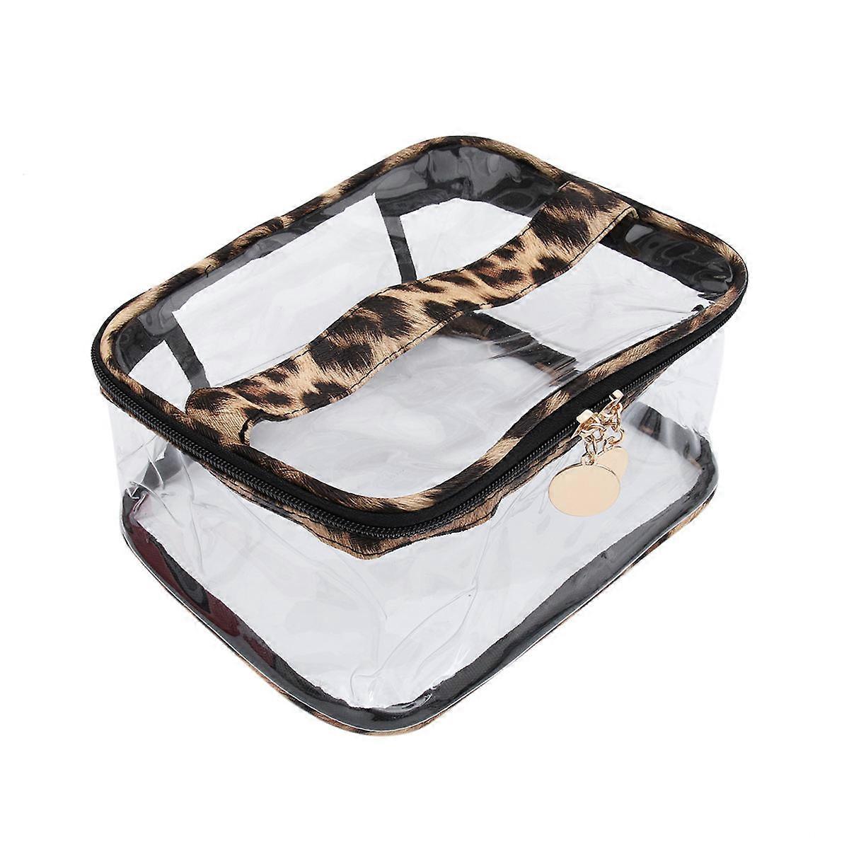 Makeup Bag Leopard Printed PVC Transparent Storage Organizer Large Capacity Toiletry Container Travel 21x17x10cm Waterproof 1Pcs