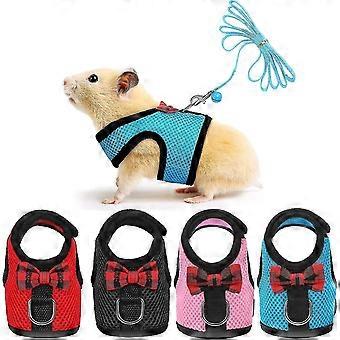 4 Pieces Guinea Pig Harness And Leash Soft Mesh Small Pet Harness With Bowknot Bell, No Pulling Comfort Padded Vest For Guinea Pigs, Ferret, Chinchill