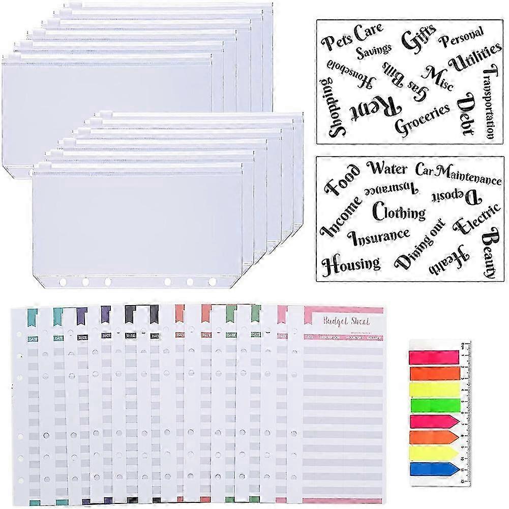 27 Pack A6 Pocket Binder Sets with Zipper Pockets, Budget Sheets, and Cash Envelope Labels