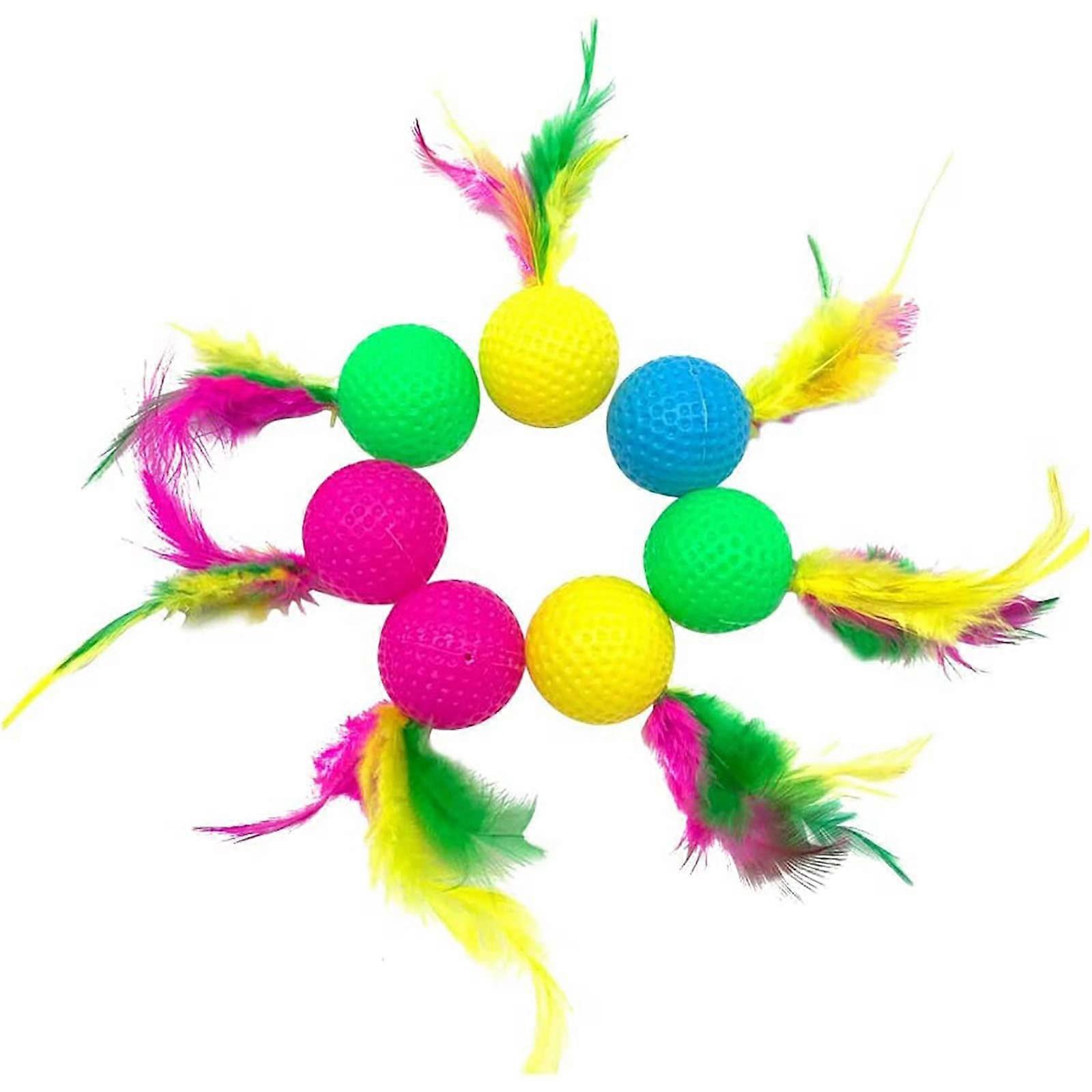 24 x Interactive Kitten Plays Feather Teaser Ball Toy Cat Toy Sound Toy Random Colour for Pet Kitten Cat Scratches