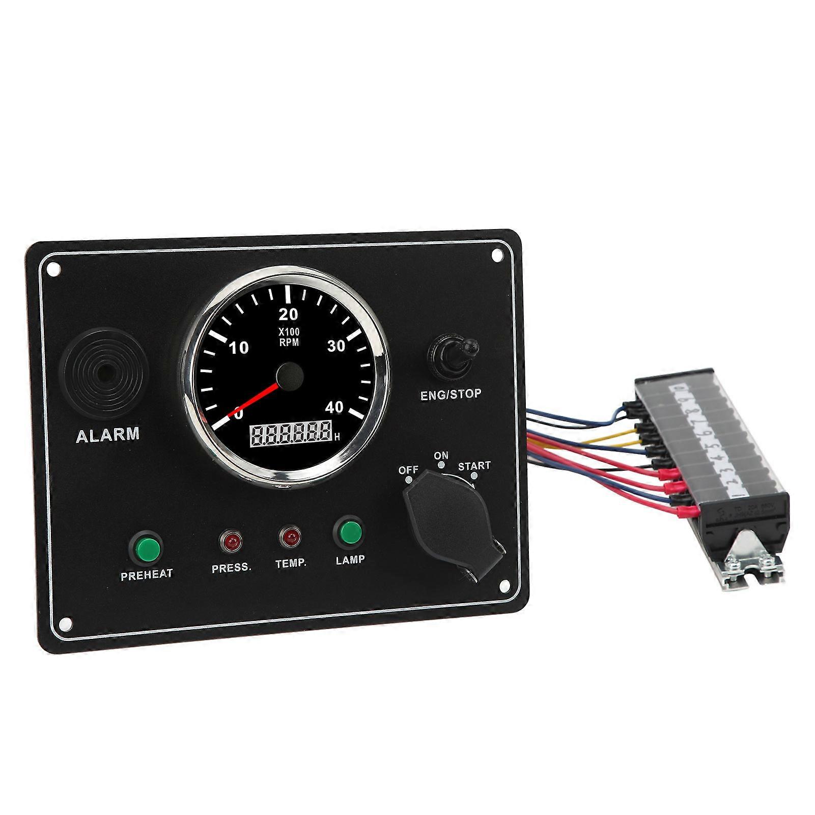 Boat Instrument Panel Multifunction 4000RPM Red Backlit RV Switch Panel with Alarm Function for Marine Boat Yacht 12V 