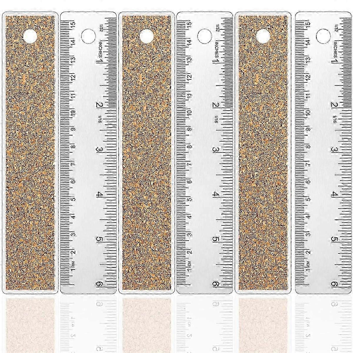 3Pcs Cork Backed Ruler, 6 Inch Metal Ruler, Non Slip Metal Ruler with Cork Backing, Straight Edge Ruler for Office and School