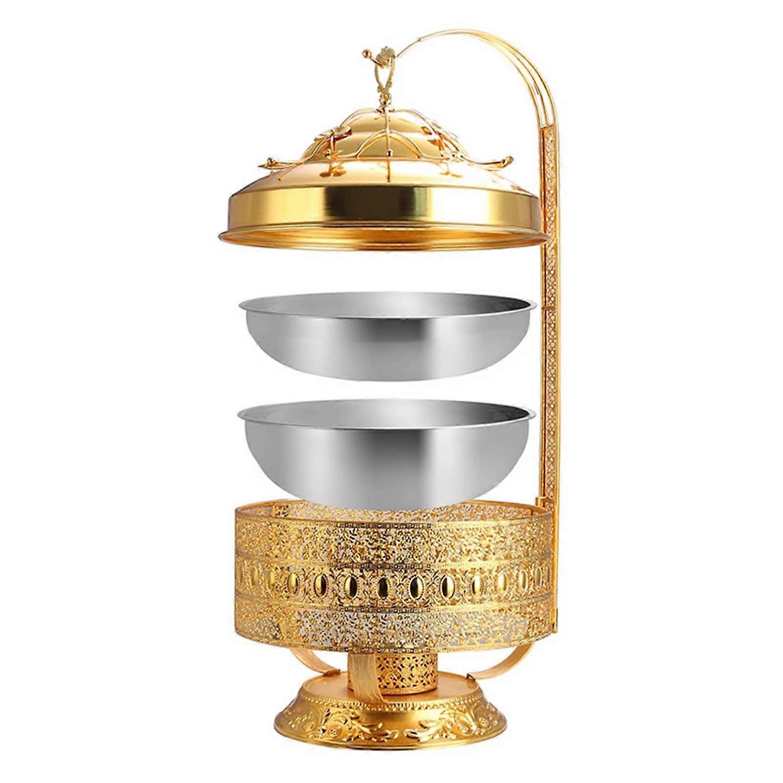 8L Stainless Steel Chafing Dish Buffet Set with Hanging Lid, Elegant Gold Catering Buffet Tableware, Round Food Warmer Pan for Restaurants
