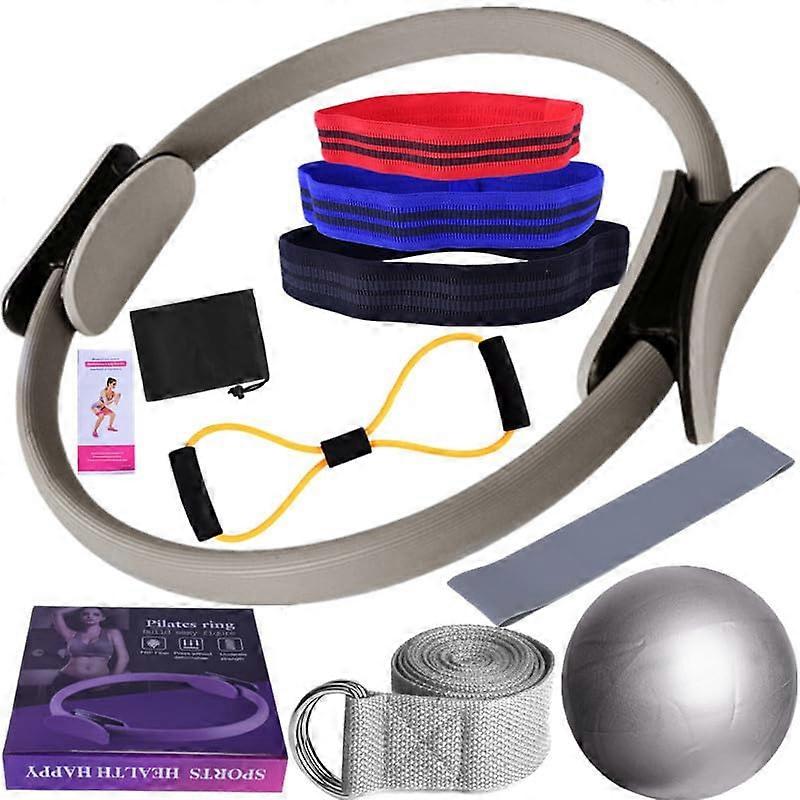 طقم أساسيات بيلاتيس للنساء, معدات منزلية محمولة, خواتم أربطة, رمادي