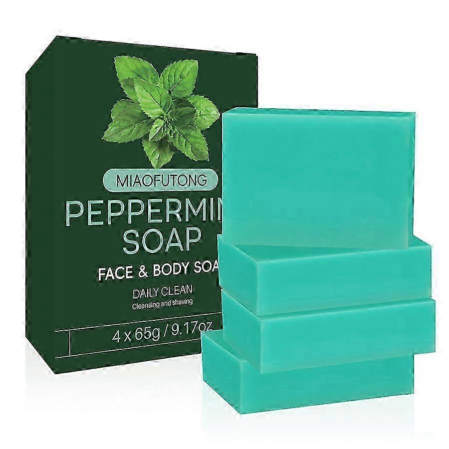 100% Pure Peppermint Soap, Face & Body Soap, Moisturizing and Refreshing Handmade Soap for Bathing, 4PCS Gentle Cleansing Soap For Men And Women