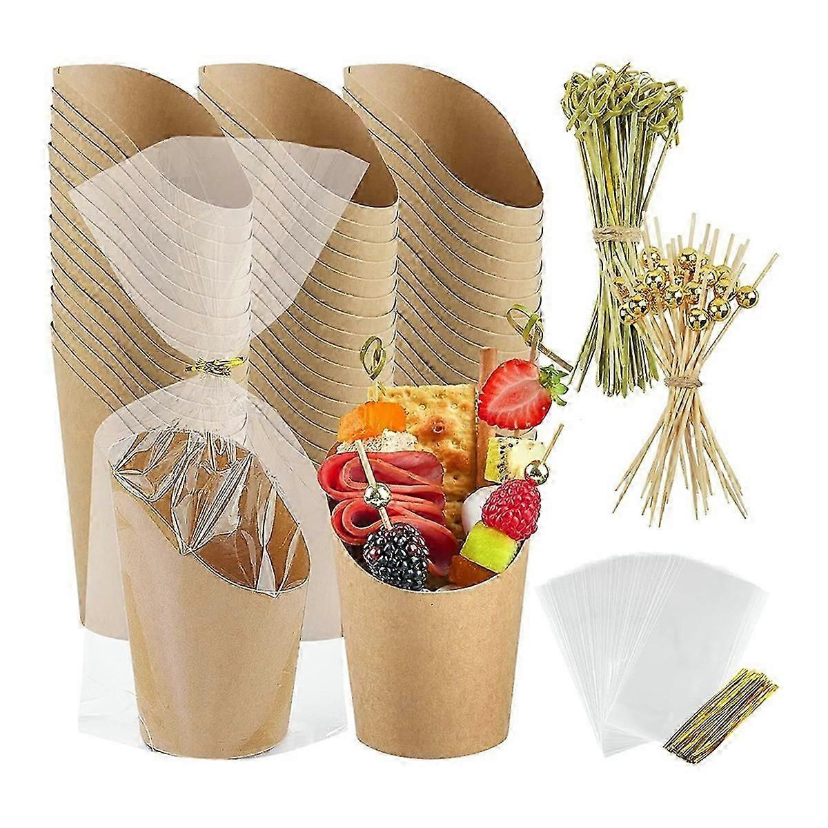 50 τεμ φλιτζάνια αλλαντικών με ραβδιά 14oz ατομικά κύπελλα σερβιρίσματος με 50 τσάντες 50 ετικέτες 200 σουβλάκια κοκτέιλ Επίδειξη τροφίμων