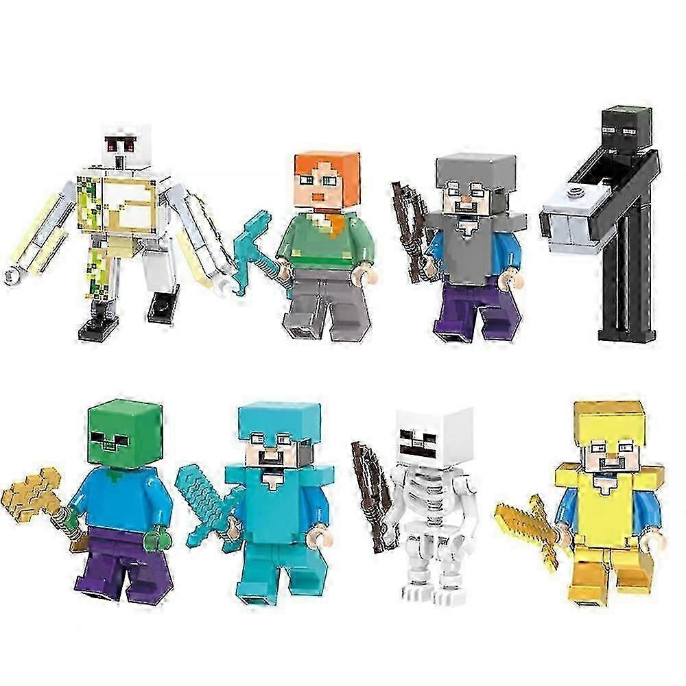 8pcs/set Minecraft Minifigure Assembled Mini Building Block Figures Toy Gift