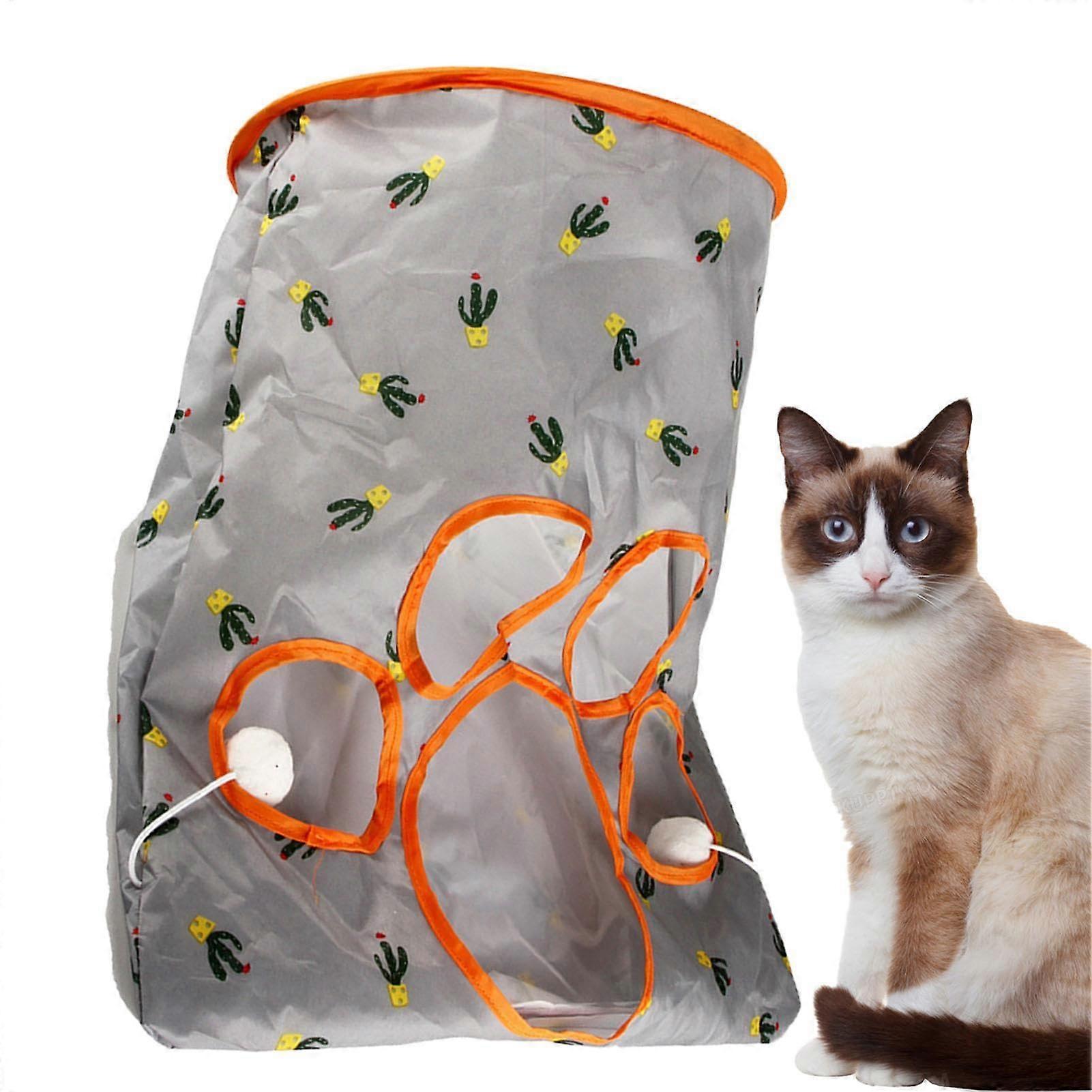 Foldable Cat Tunnel Toy - Interactive Cat Tube With Plush Fur Ball, Collapsible Tunnel Bed, Fabric Cat Toy