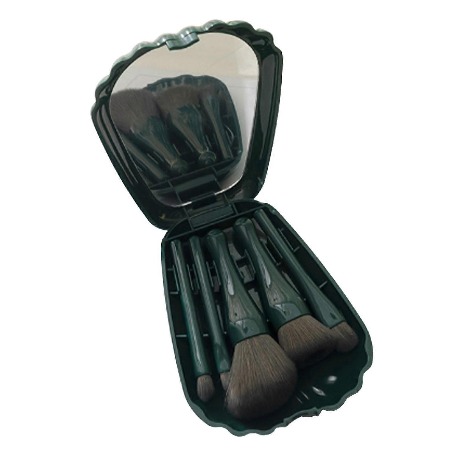Shell Portable Travel Makeup Brush Set 5 Sizes Brush Mini Complete Function Cosmetic Brushes with Mirror Set Blue
