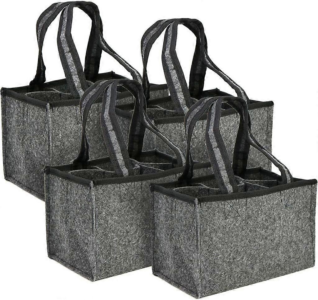 Men's handbag - Felt drinks bag - Felt bottle bag for 6 bottles - 6 holders up to 0.5 litre, grey/black, 24 x 15 x 15 cm