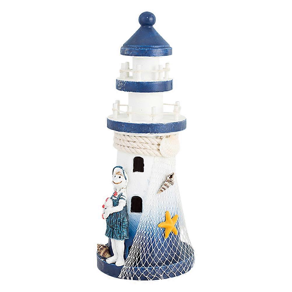 Nautical Ocean Lighthouse Decor Wooden Ornament Mediterranean Style Lighthouse Craft Projects 24.5X9.5X9.5CM 1Set