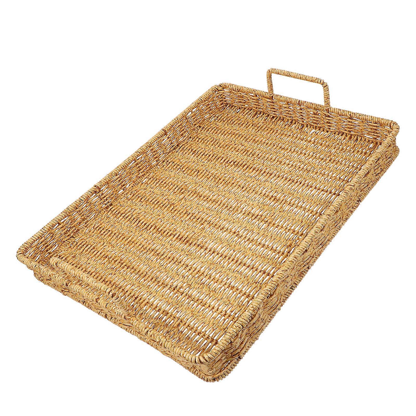 Woven Serve Tray Rectangular Storage Tray Food Display For Home Retro Style 37.00X27.00X5.00CM 1Set