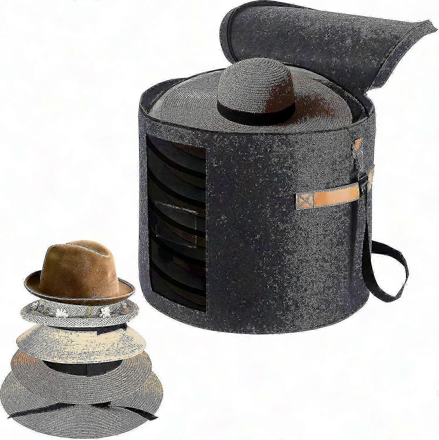 Kadınlar ve Erkekler için Büyük Katlanabilir Şapka Saklama Kutusu - New-ZZY'den Koyu Gri Yuvarlak Şapka Kutusu
