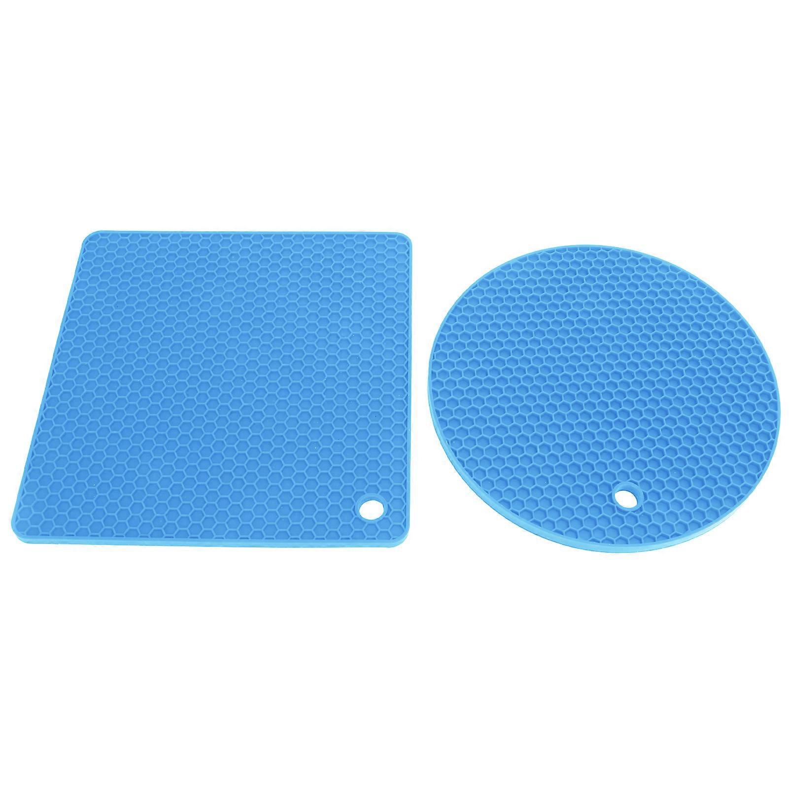 5 PCS 2 Round 3 Square Silicone Honeycomb Mat Multipurpose Hot Pads for Hot Dishes Tables Blue 