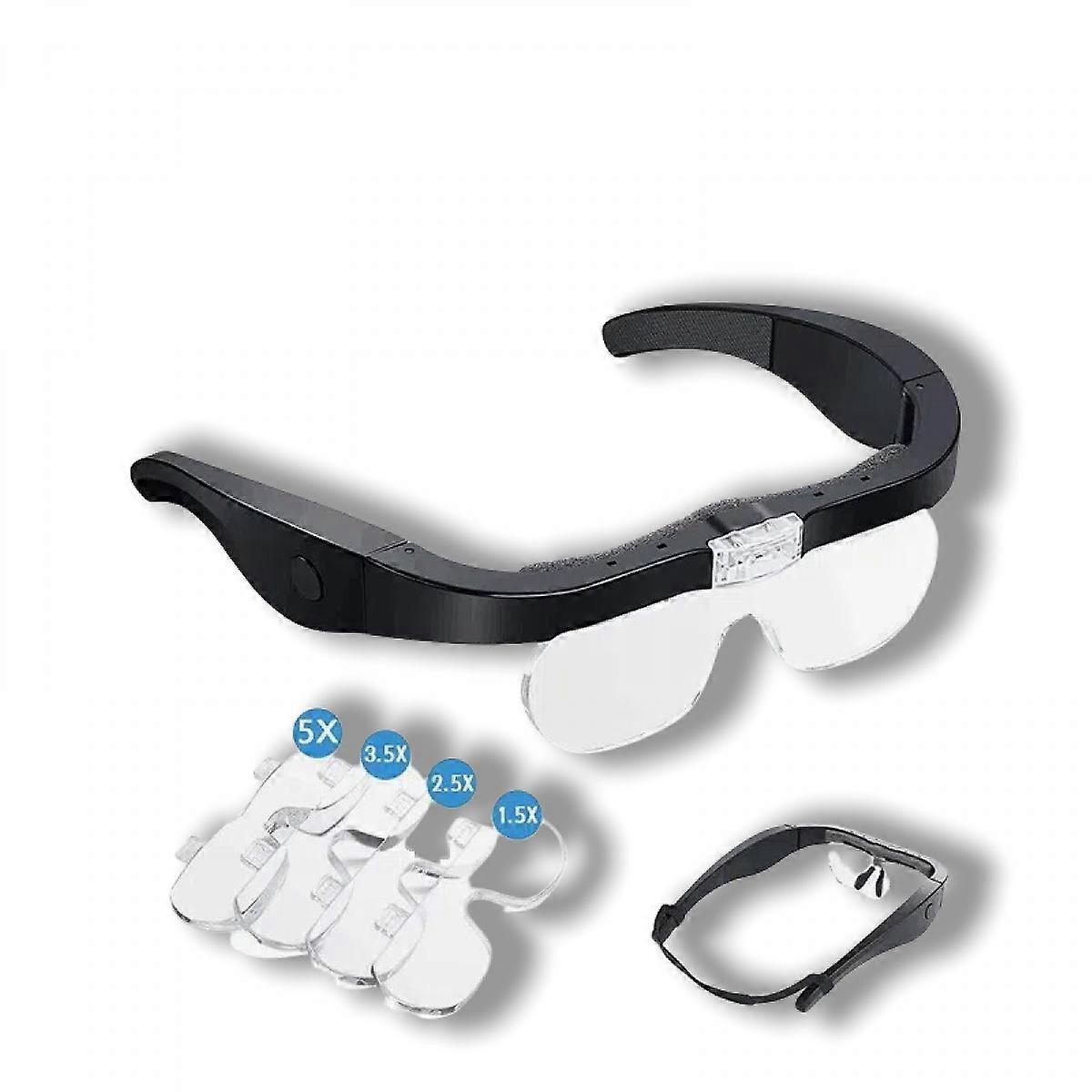 Head Magnifier Glasses With 2 Led Lights, Usb Rechargeable Led Magnifying Glass Eyeglasses Hands Free For Hobbies Reading Craft Close Work, 4 Detachab