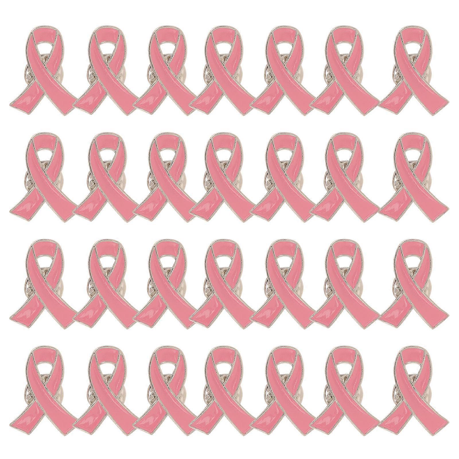 30PCS Pink Ribbon Badge Brooch Creative Iron Lapel Delicate Badge Brooch for Women Lady Girls Madam Pink