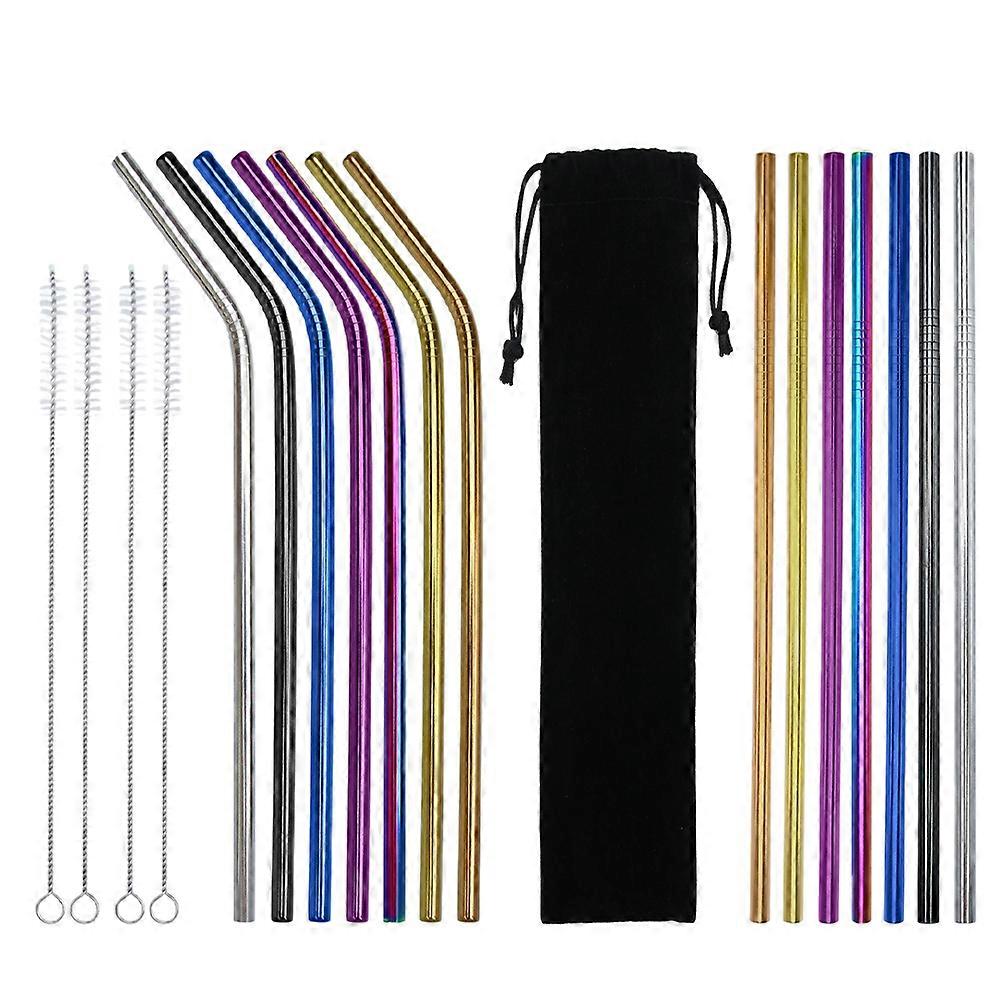 Reusable Stainless Steel Straws with Cleaning Brush and Drawstring Bag for Drinking Assorted Color