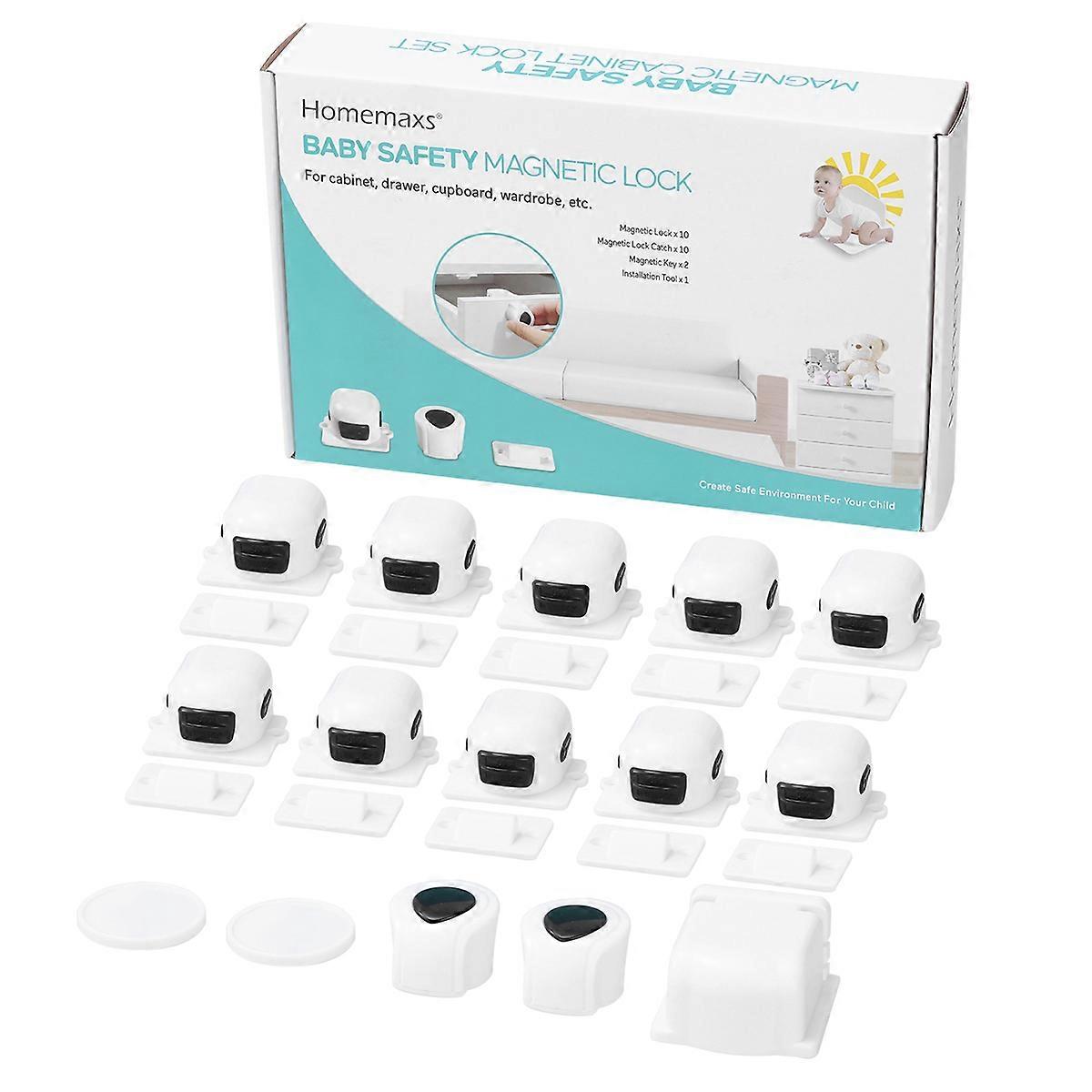Magnet Childproof Cabinet Locks Safety Lock Including 10Pcs Locks and 2Pcs Keys for Wardrobe Drawer Home Safety