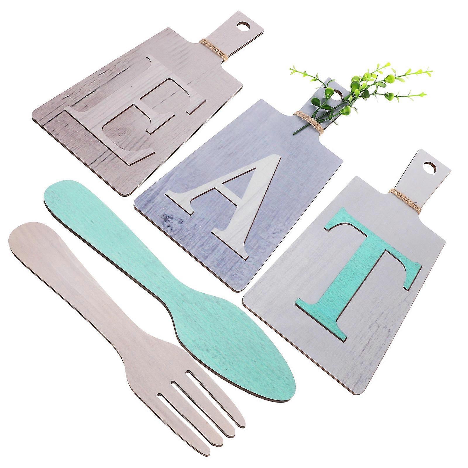 Boho Decor Wooden Eat Signs Fork Spoon Set for Wall Decoration Multi 1 Set