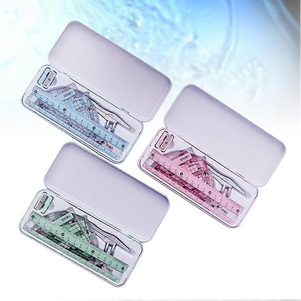 White Metal Drawing Tool Set 8 Piece Compass Ruler Pencil Eraser Kit for Drawing Students Teachers