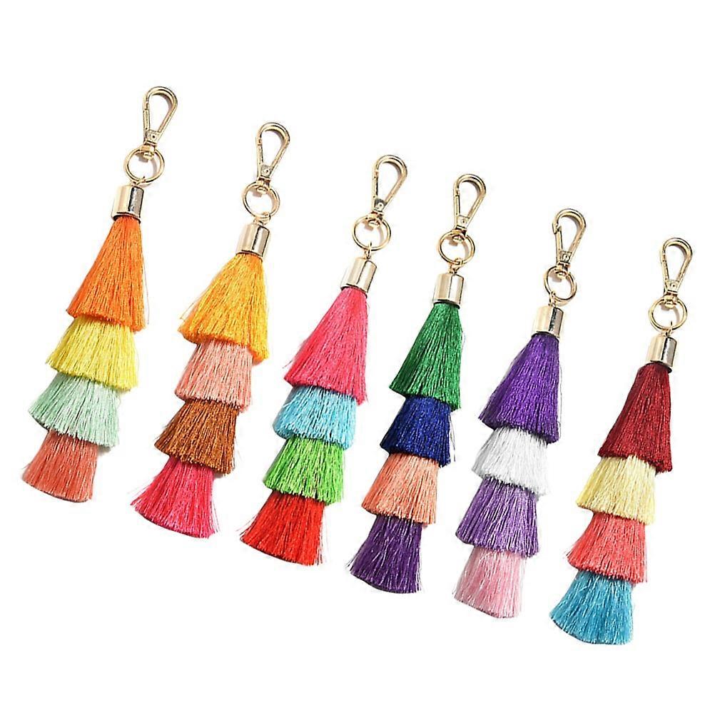 Tassel Keychain Bohemian Style Tassel Shape Polyester Alloy Key Identifier Decoration 6Pcs
