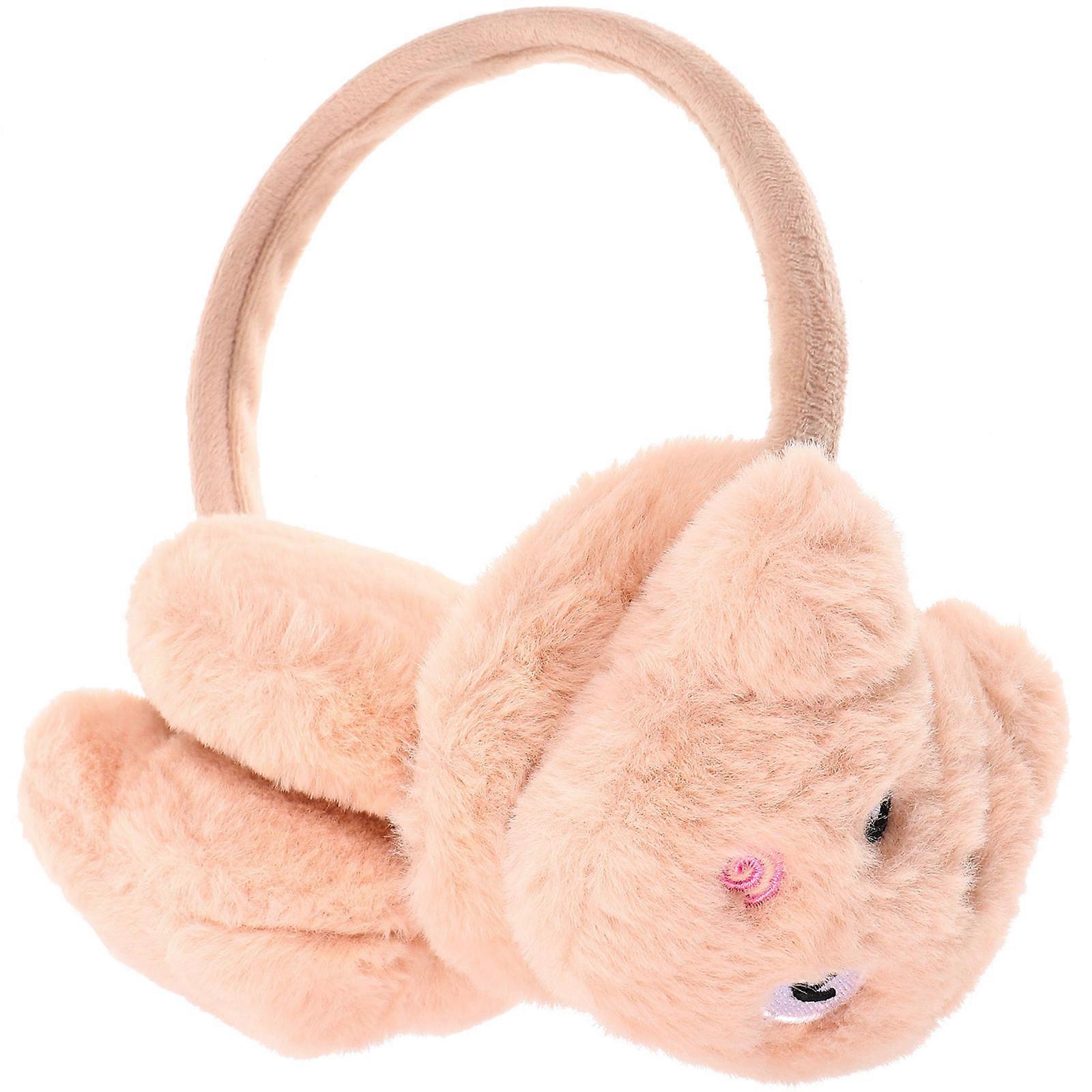 Winter Protection Earmuffs Children Cartoon Panda Design Round Shape Coffee Color 1Pack