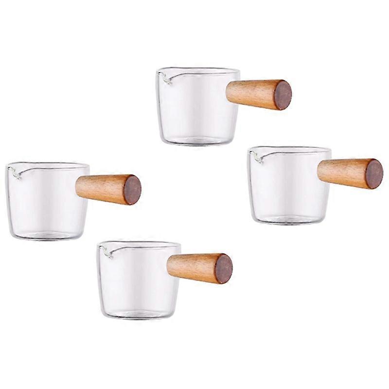 2PCS Transparent Glass Creamer with Wooden Handle, Mini Coffee Milk Creamer Pitcher