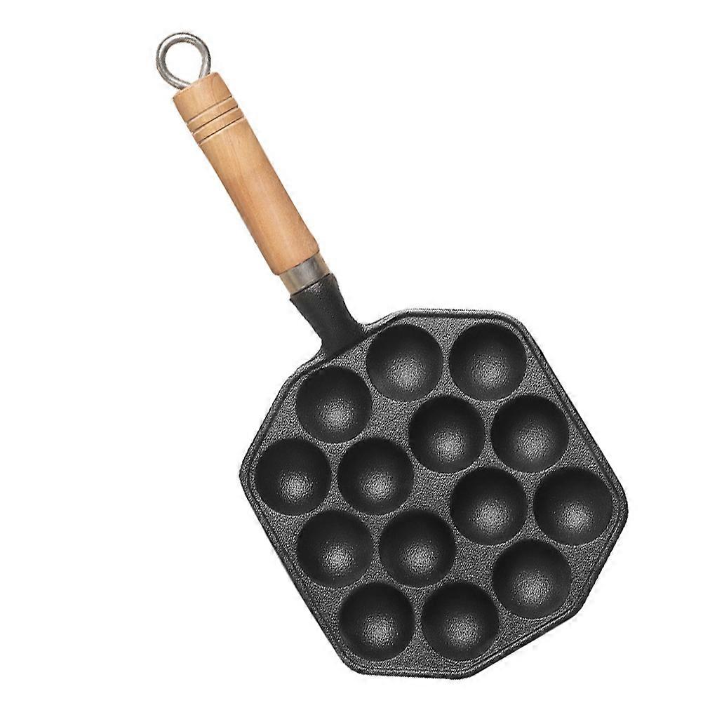 Pan with 14Hole Design for Kitchen Use Black Iron Material Ergonomic Handle Even Heat Distribution