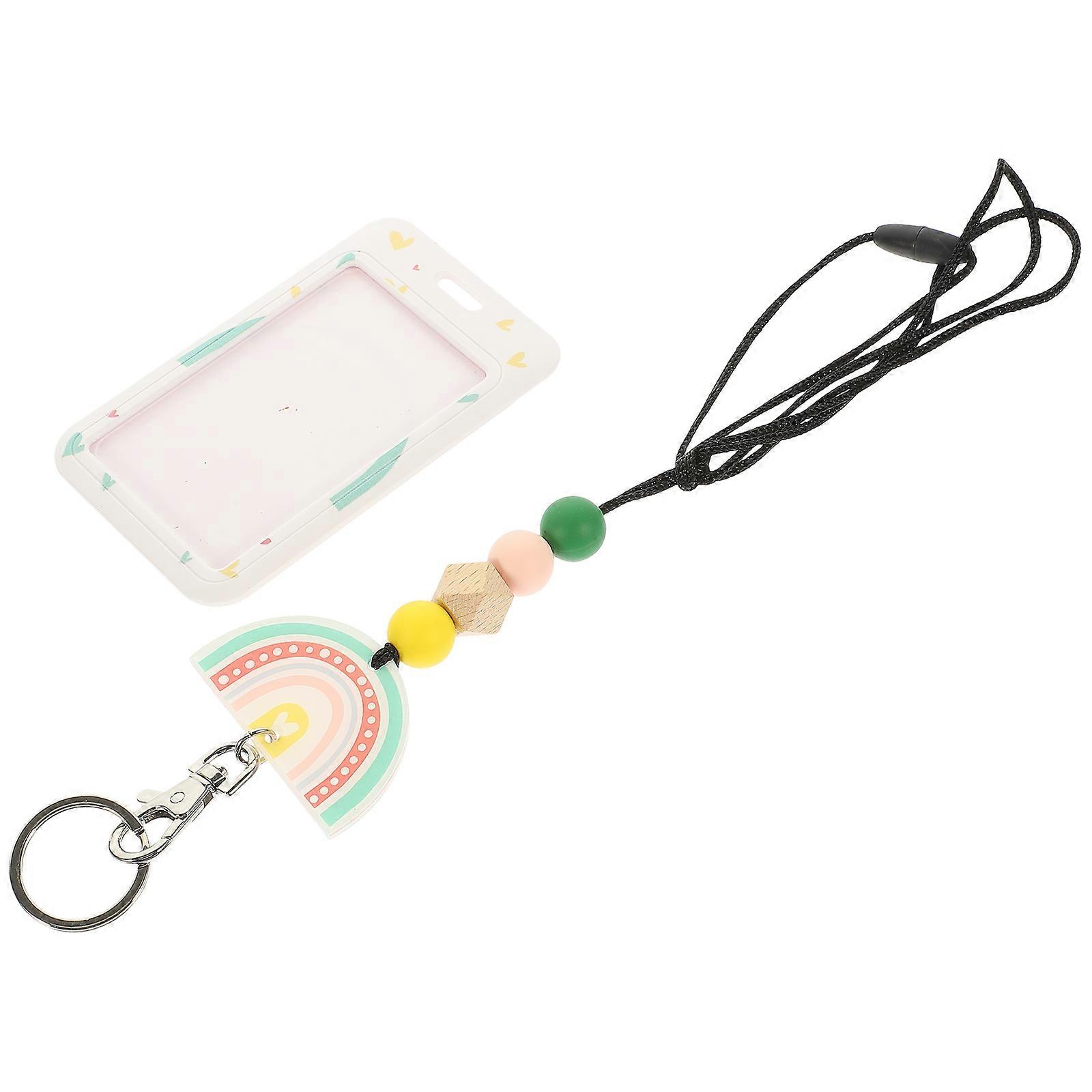 Name Badge Holders With Lanyard Id Card Protective Cover Slide Lid Compact Size White For Office Use 1Set