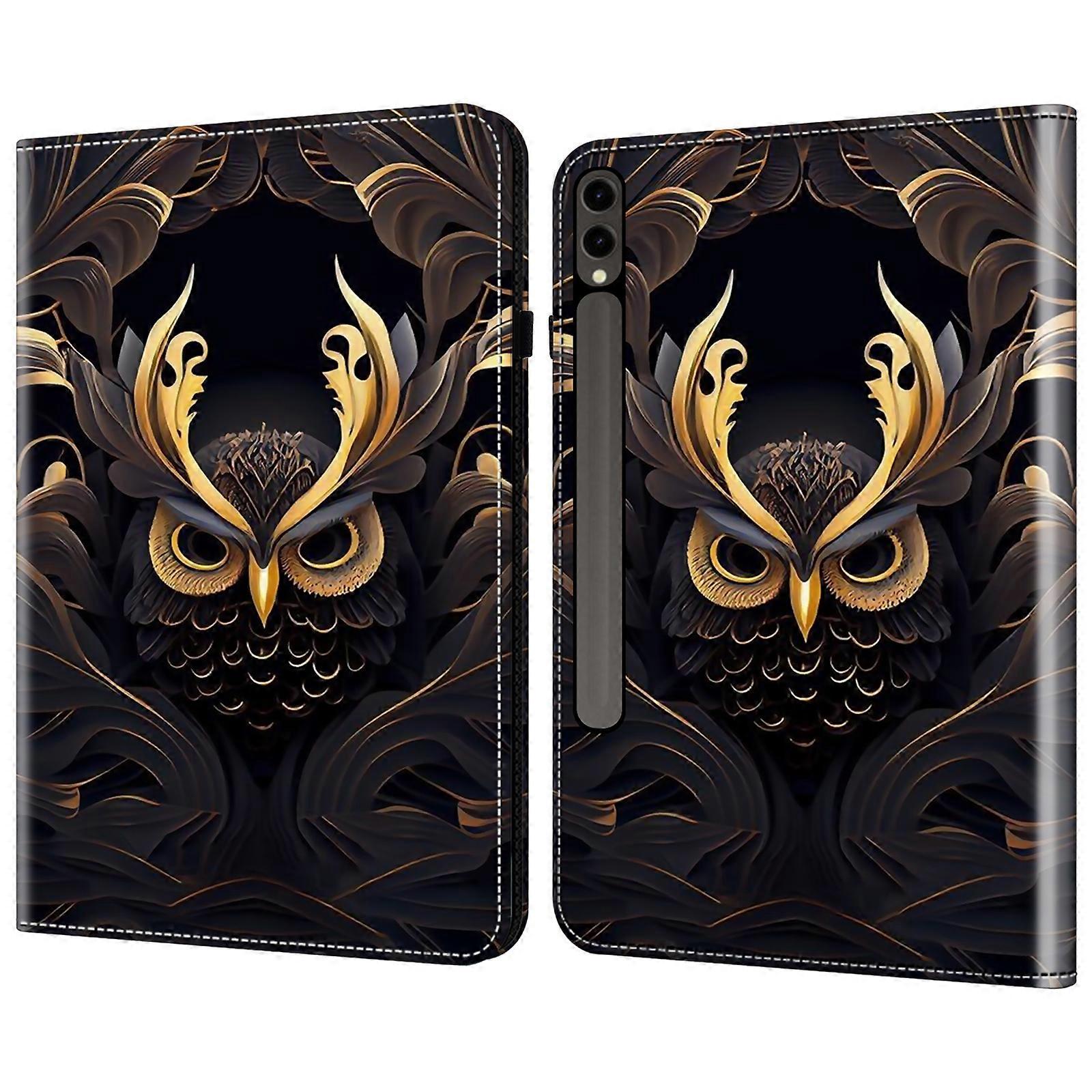 TKdaddy For Samsung Galaxy Tab S10+ S9+ S9 FE+ Case Pattern Printing PU Leather Tablet Cover with Stand Function Owl
