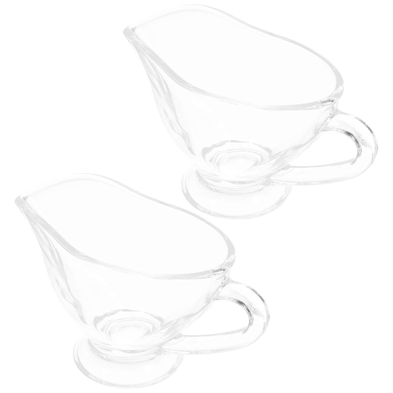 Masteelf 2Pcs Glass Sauce Boat with Handle Clear Gravy Dish Coffee Milk Creamer Pitcher Mini Jug