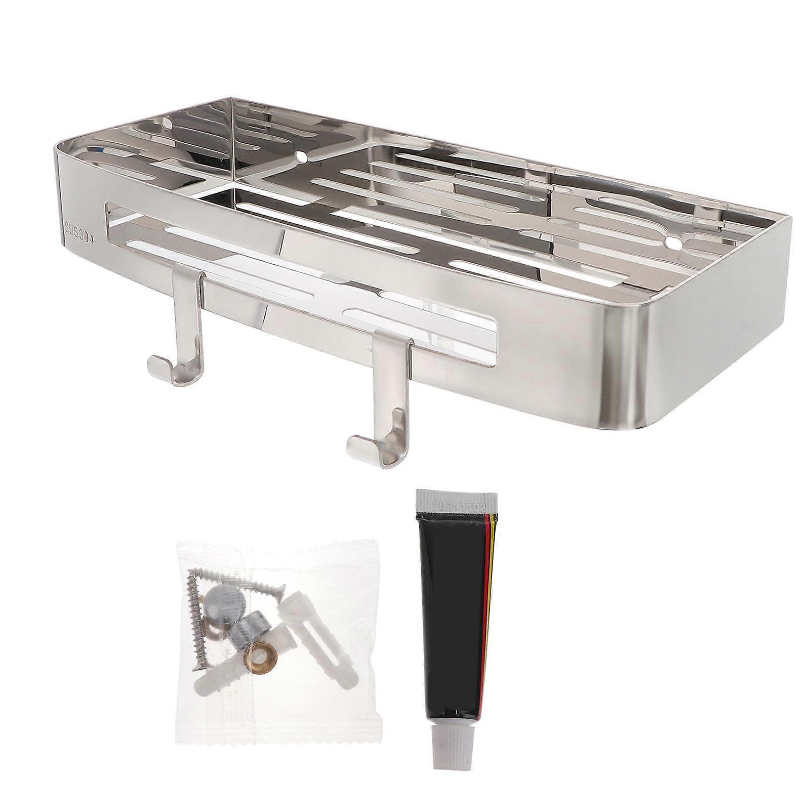 Shower Organizer Stainless Steel Bathroom Shower Rack Shelf with Hooks