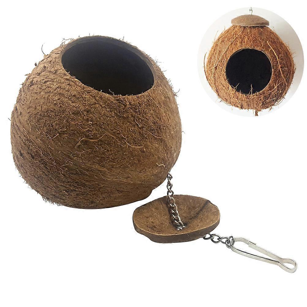 Coconut Shell Bird Nest for Parakeets Safe and Warm Natural Cave Home Brown Small Size Fits Small Pets