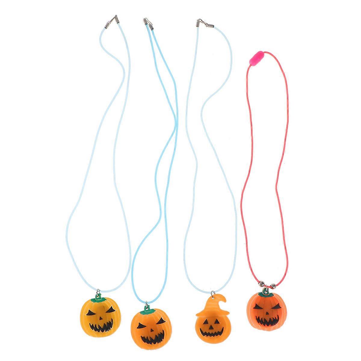 Pumpkin Shaped Glowing Necklace For Halloween Party In Assorted Color Long Light Up Torque 4 Pcs