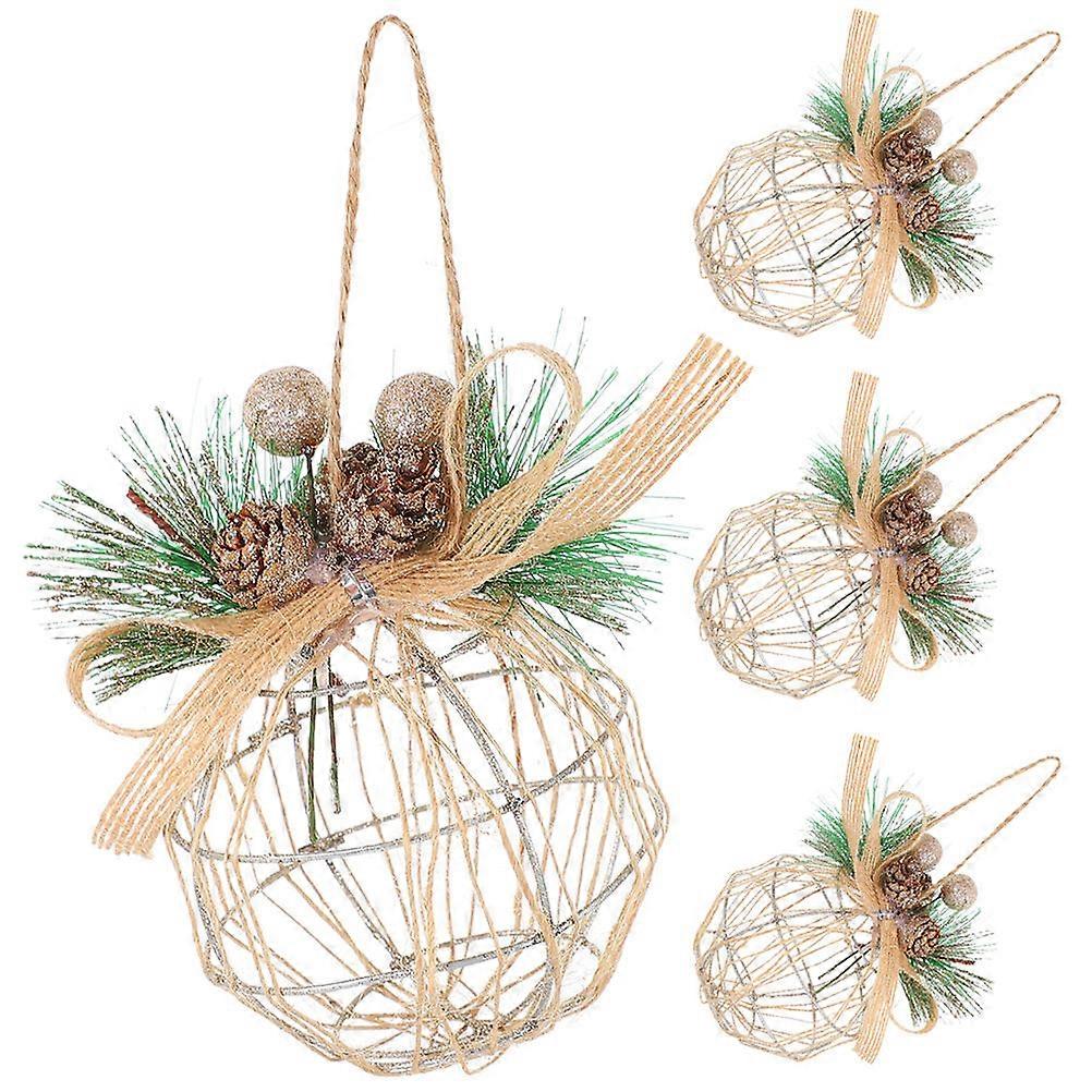 Christmas Tree Hanging Ornaments 4Pcs Hollow Out Iron Balls Decorative Multi Color Accents For Festive Atmosphere