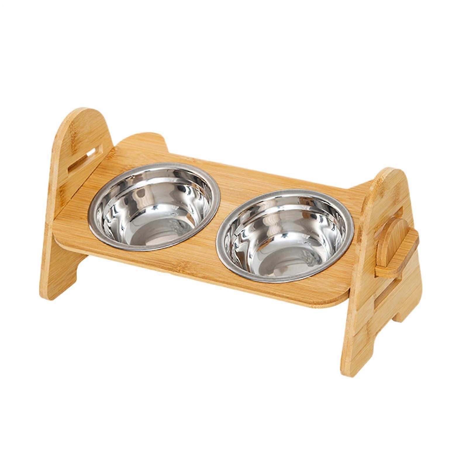 Slow Feeder Dog Bowl - Non-Slip Wooden Pet Feeder Stand, Adjustable Height for Clean Feeding on the Floor