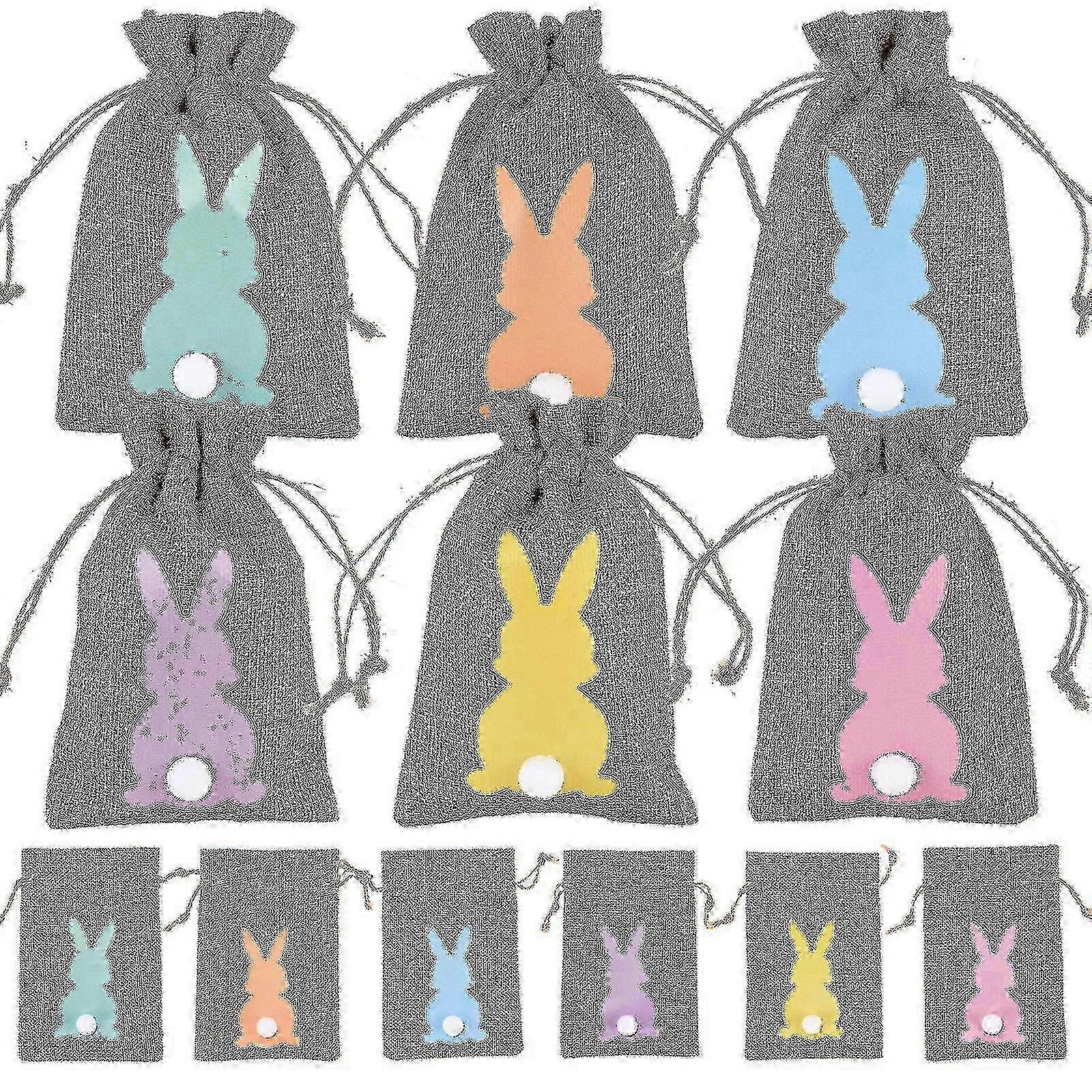 Easter Bunny Burlap Gift Bags, 24-Piece Set, Natural Material, Multi-Color, Suitable for Multiple Occasions