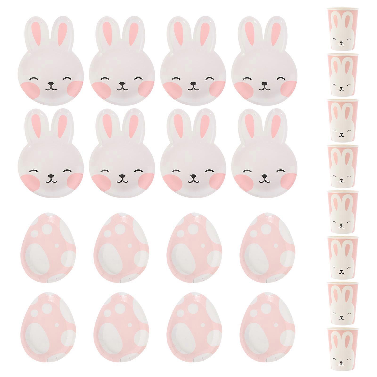 Bunny Pattern Paper Cups And Set For Easter Picnic Family Gatherings 24Pcs Lightweight