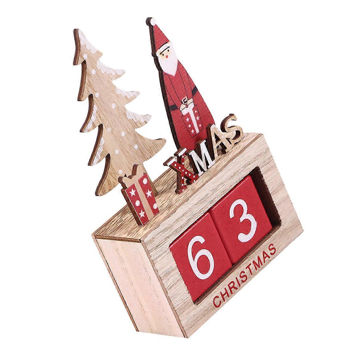 Wooden Perpetual Calendar with Christmas Design for Desk Decoration Stylish Red Color 3.5 Inches