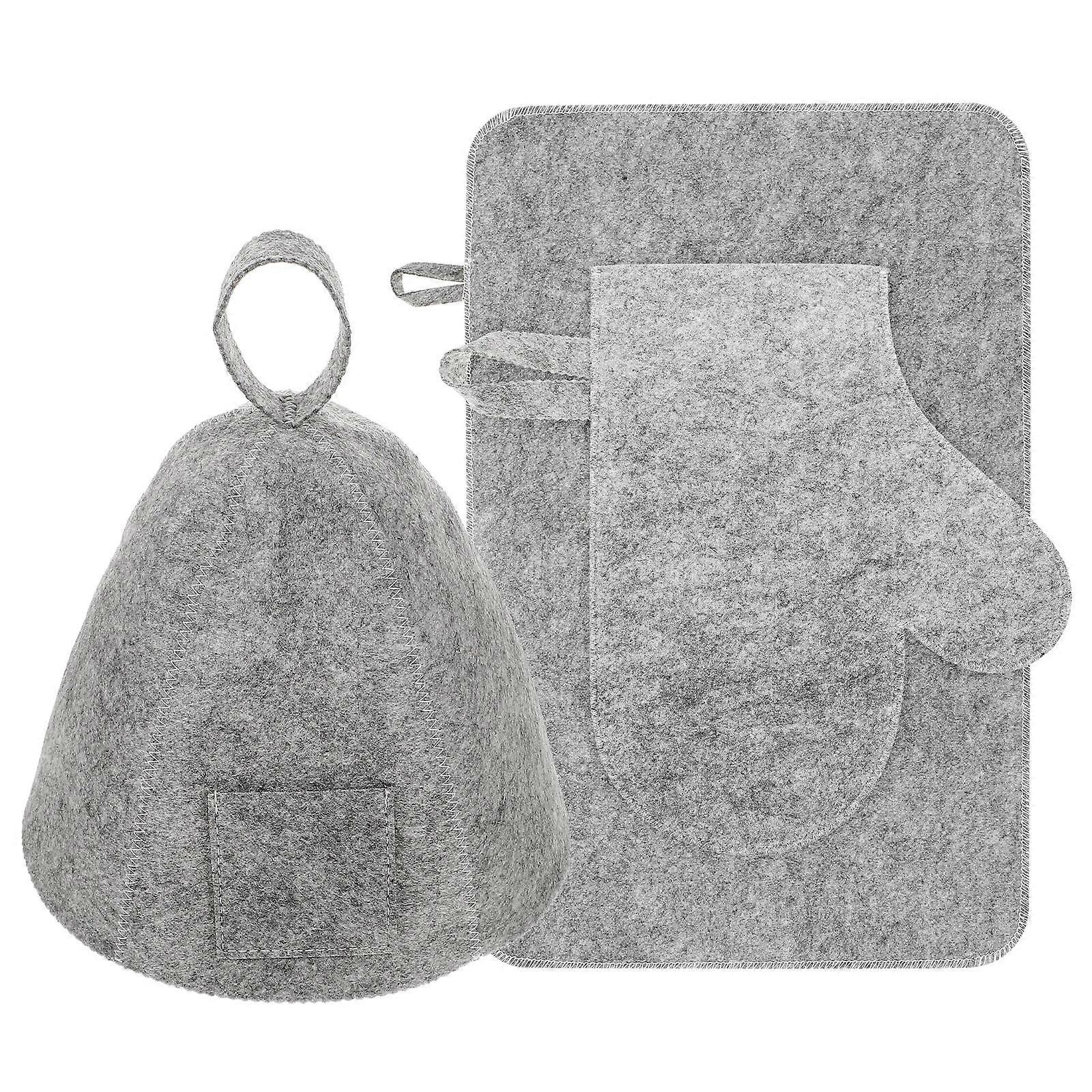 Felt Sauna Hat, Glove & Cushion Set for Hair Protection – Breathable Grey Spa Accessories for Men and Women