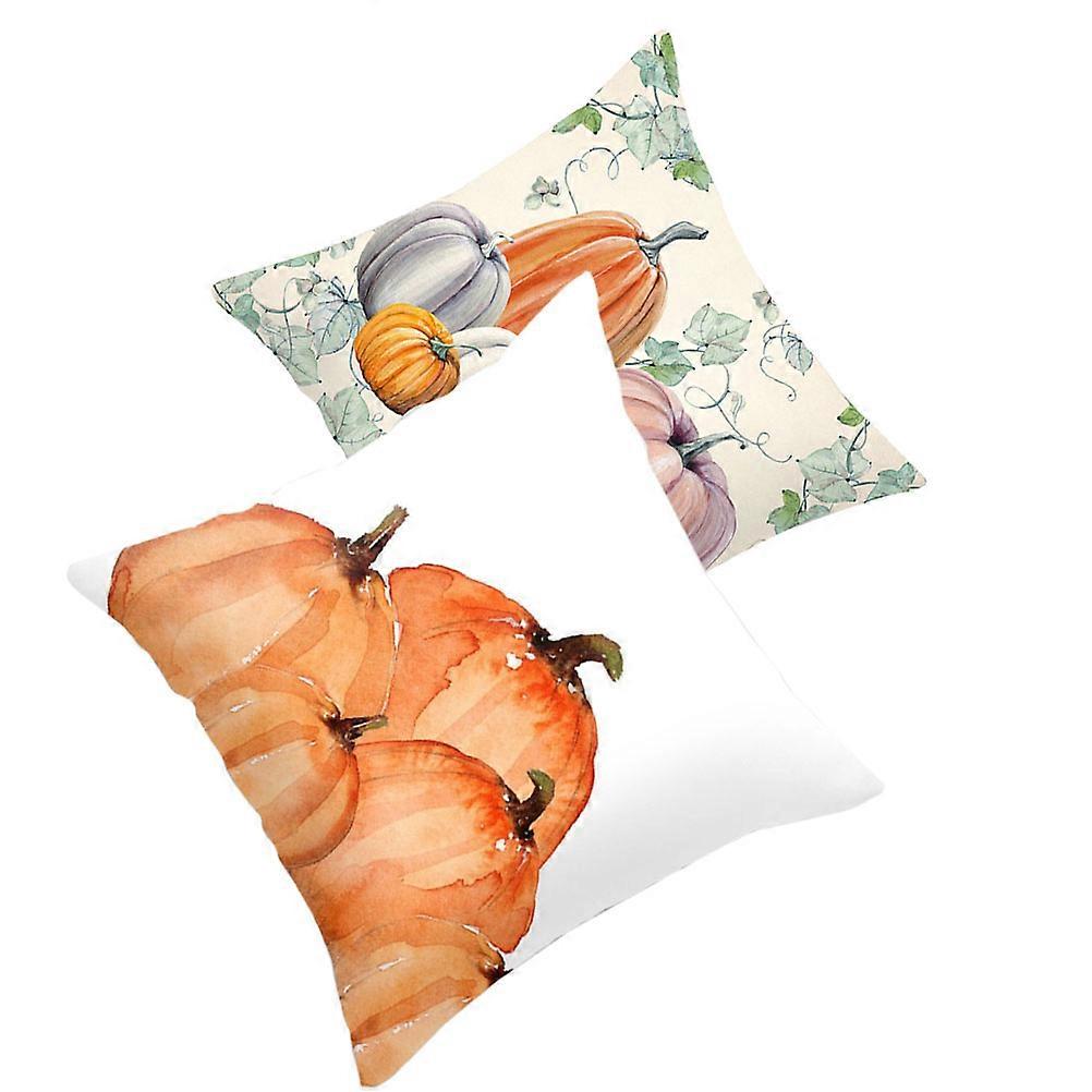 Pumpkin Series Decorative Cushion Cover For Thanksgiving Occasion Assorted Color Square Shape 2Pcs