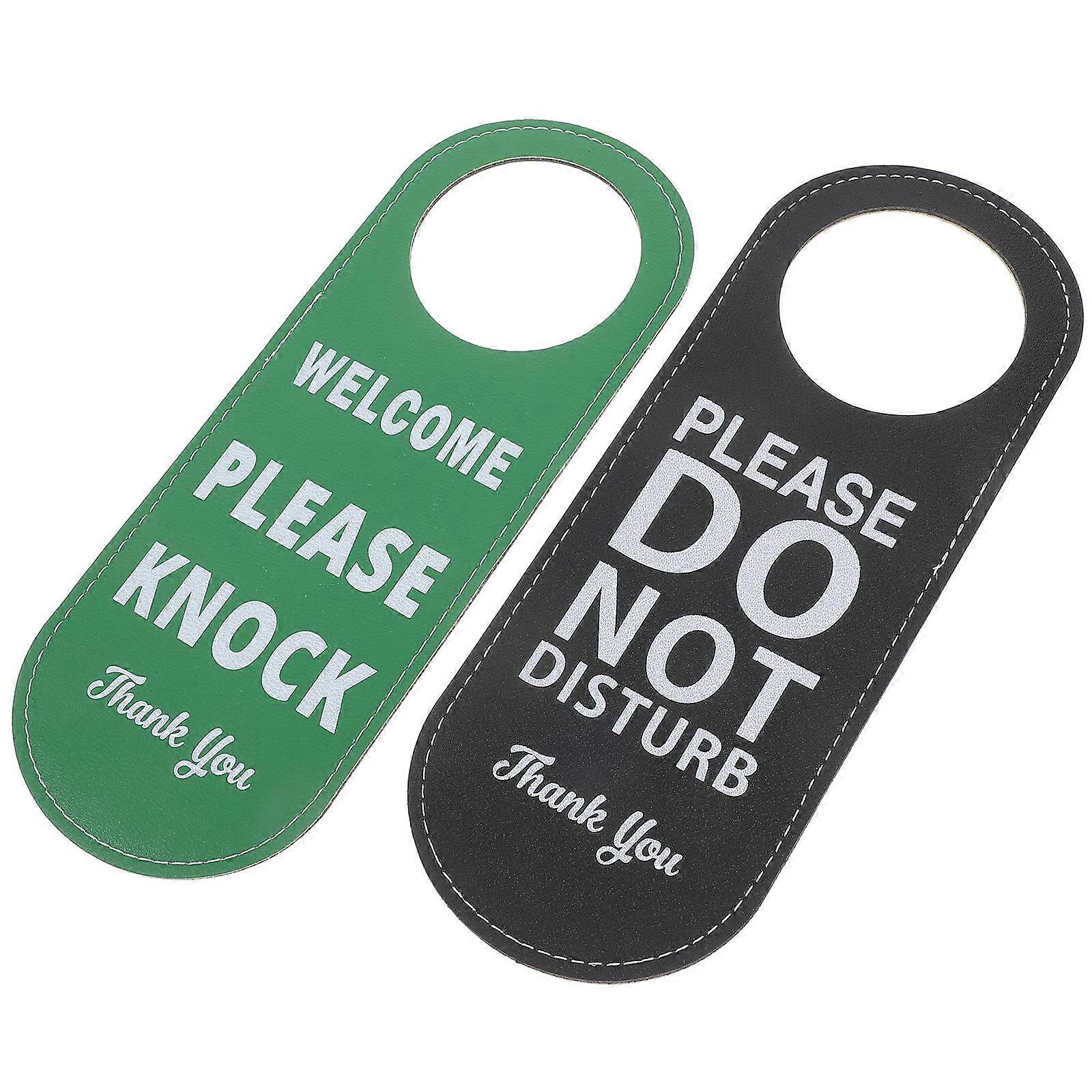 Pu Double Sided Door Hanger Sign Do Not Disturb & Please Knock Messages Easy Install for Hotels, Offices, Conference Rooms Black/Green