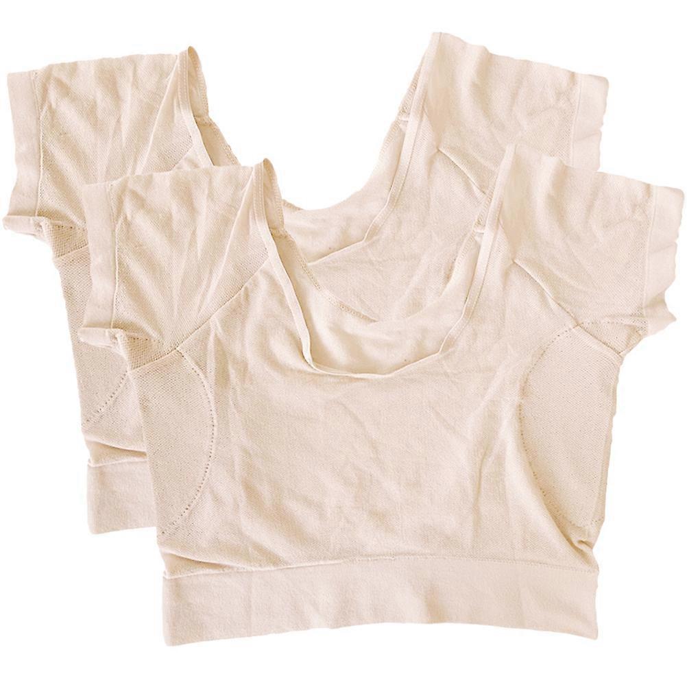 Women's Undershirt Underarm Sweat Pad 2Pcs Quick Drying Beige Vest For Yoga Work And Study