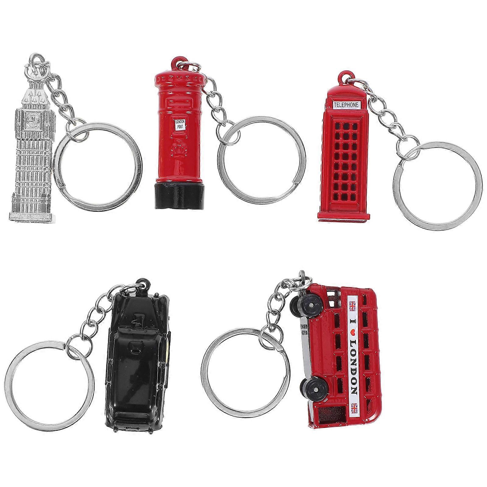 5pcs London Bus Model Keychain with Red Telephone Booth & Mailbox Design – Big Souvenir Keyring for England Lovers – Christmas