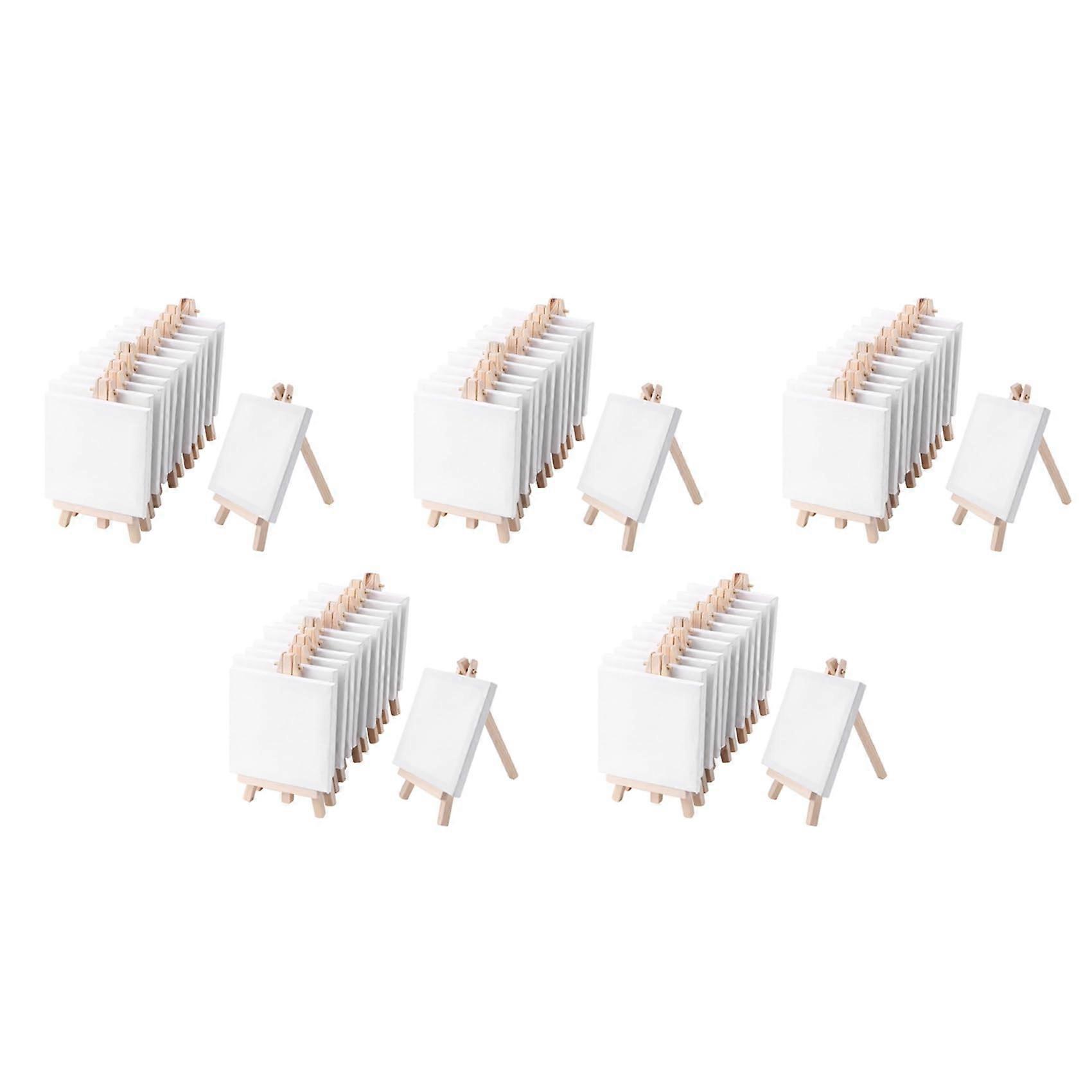 4 x 4 Mini Canvas Board and 8 x 16 cm Mini Easel Set, Painting and Art School Student Art Supplies, 60 Packs